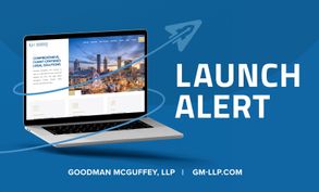 graphic for website launch for legal client Goodman McGuffey